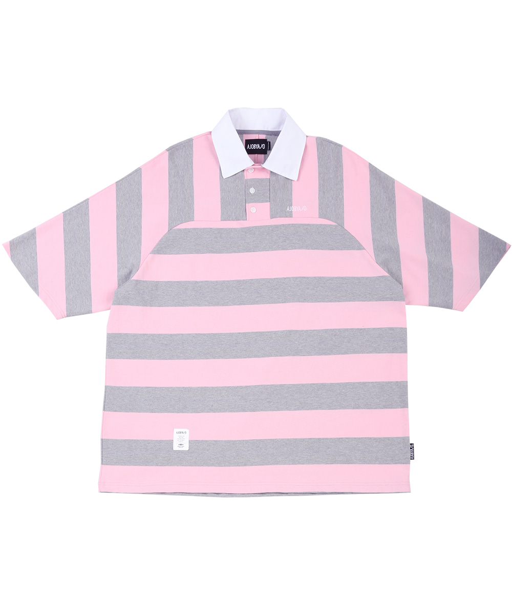 AJO BY AJO아조바이아조 Stripe Oversized Polo Shirt [Pink]
