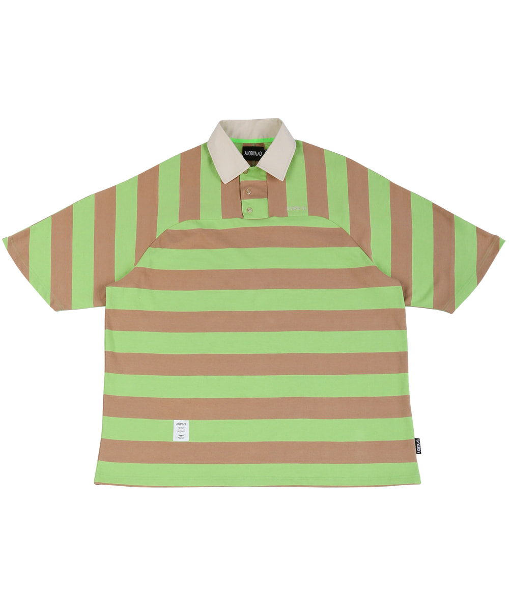 AJO BY AJO아조바이아조 Stripe Oversized Polo Shirt [Green]