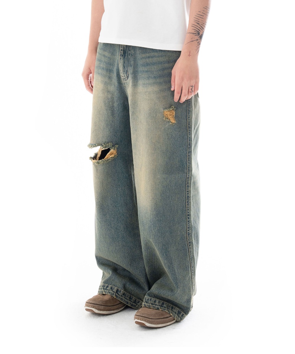 AAKAM아캄 Distressed Denim Pants (Sand Blue)