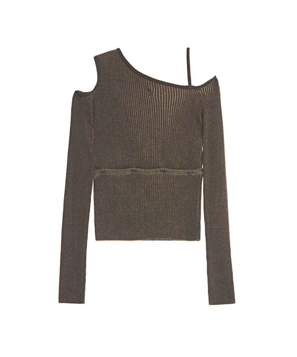AFTERHOURS애프터아워즈 TWO WAY RIBBED OFF SHOULDER KNIT TOP (BROWN)