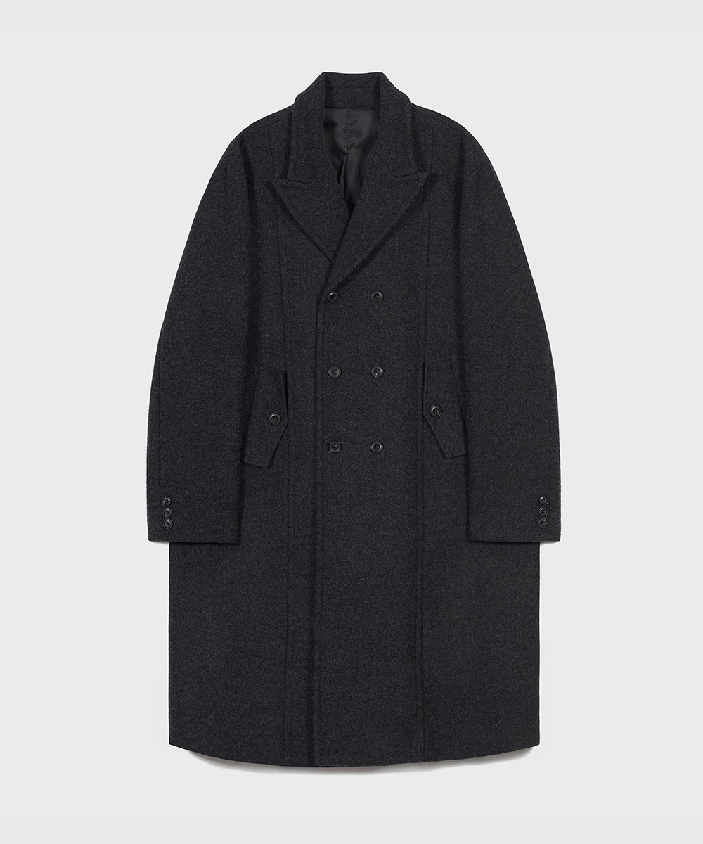 OURSCOPE아워스코프 MELTON Wool Double Breasted Coat (Charcoal)