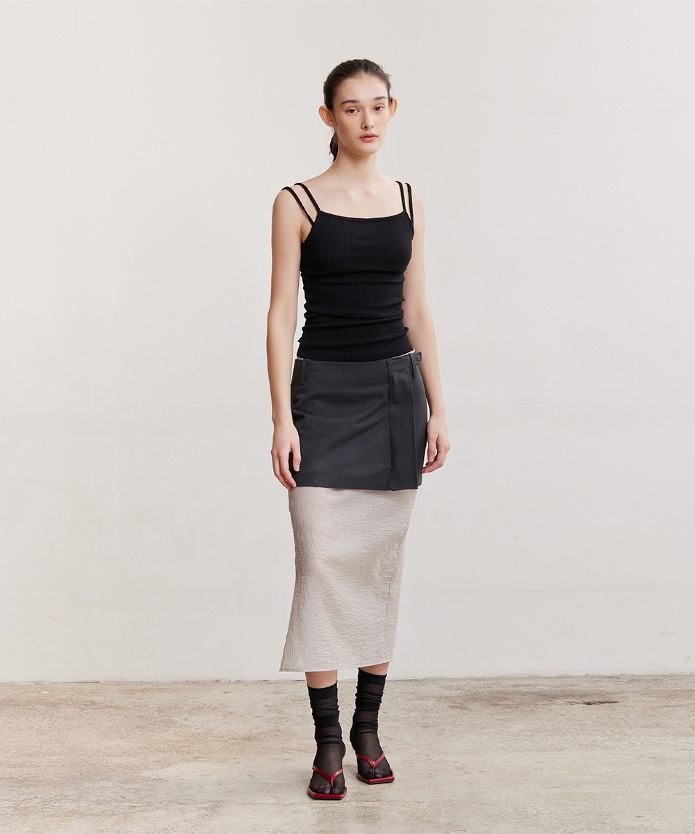AFTERHOURS애프터아워즈 2IN1 SEE-THROUGH WRAP SKIRT (CHARCOAL+GREY)