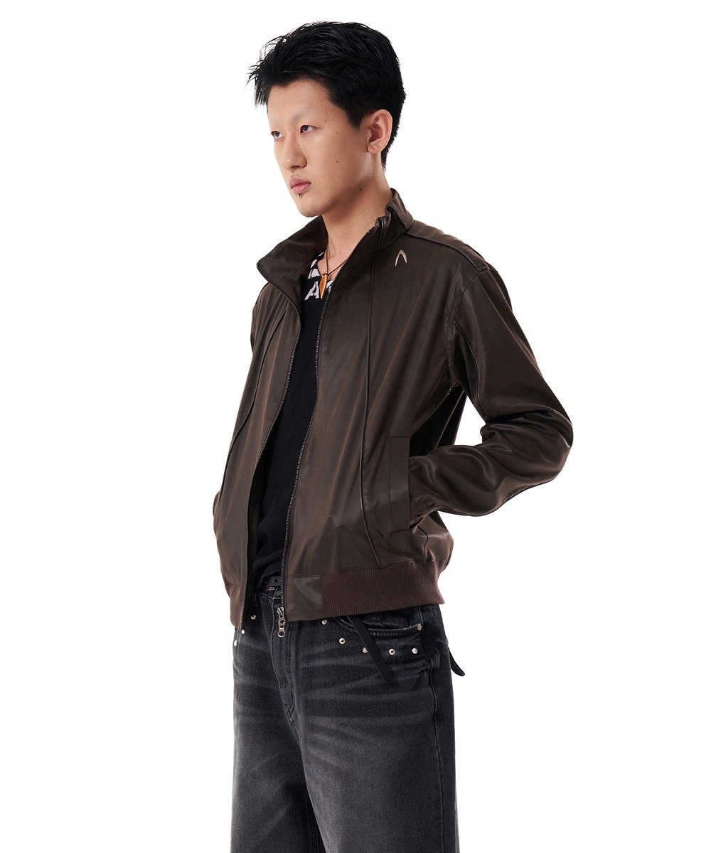 AAKAM아캄 Piping Leather Blouson (Brown)