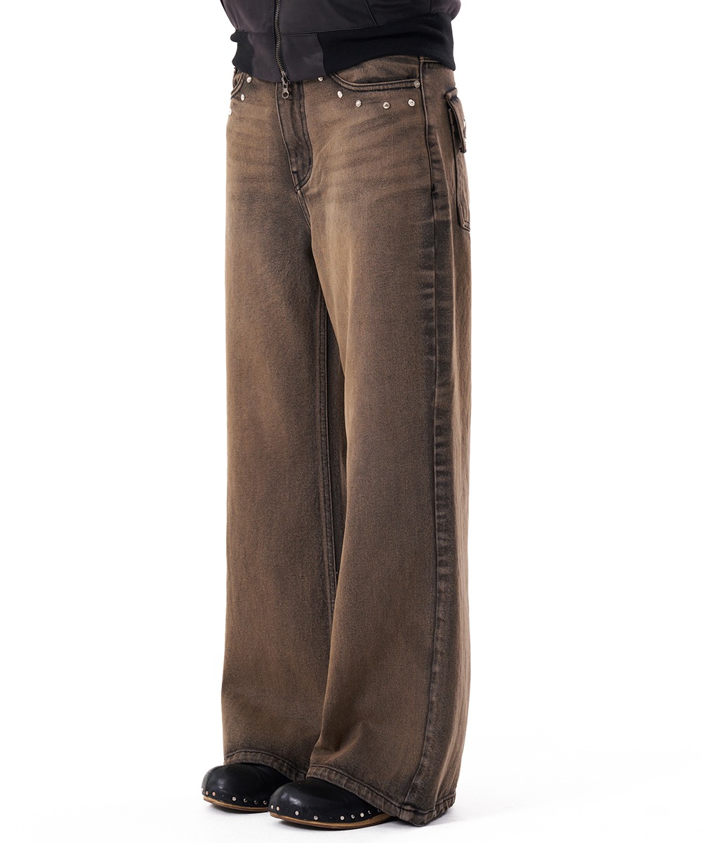 AAKAM아캄 [4.5 예약배송]Multi Studded Denim Pants (Brown)