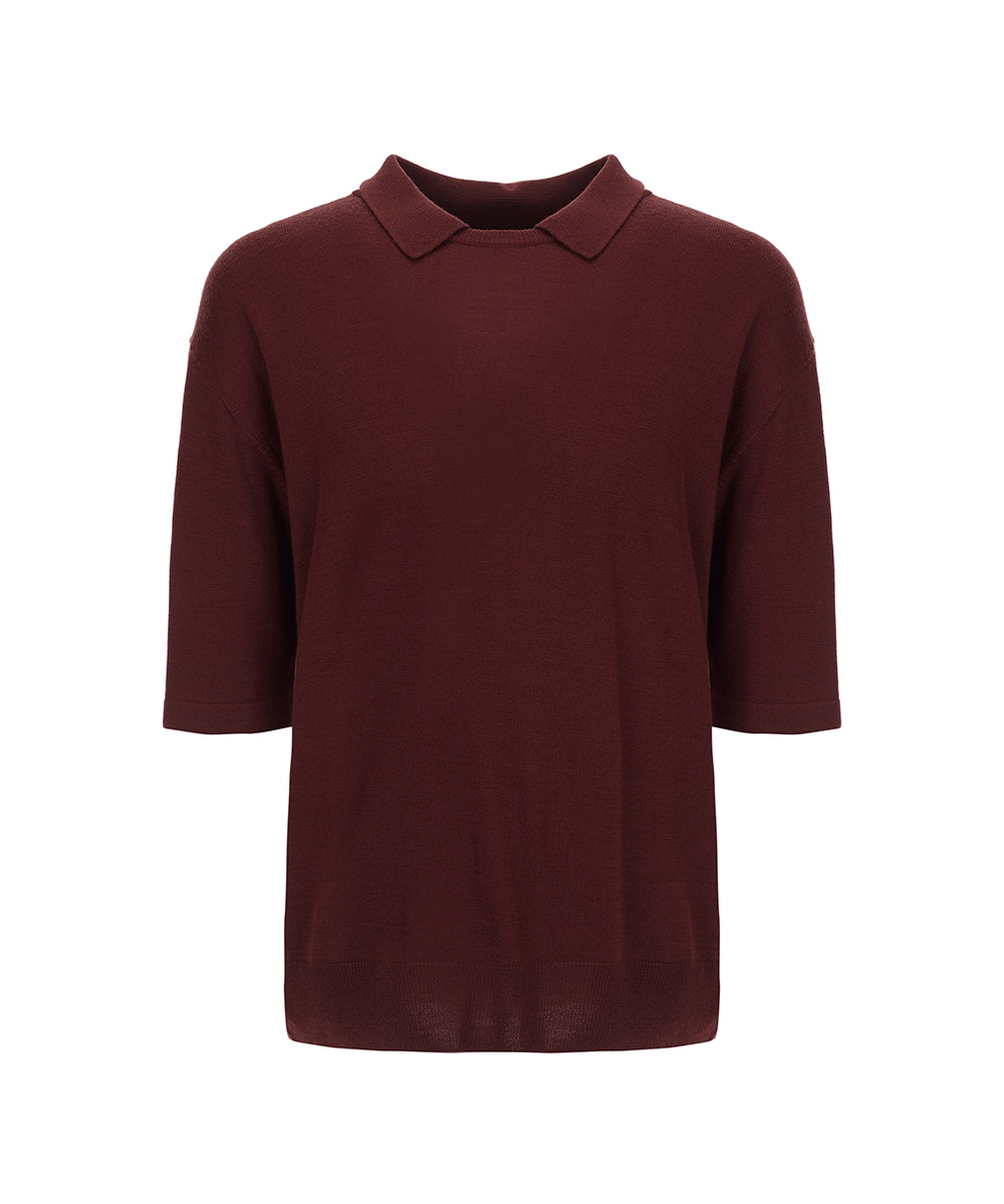 LE17SEPTEMBRE HOMME르917옴므 WOOL-BLEND ROUND NECK COLLAR KNIT TOP BURGUNDY
