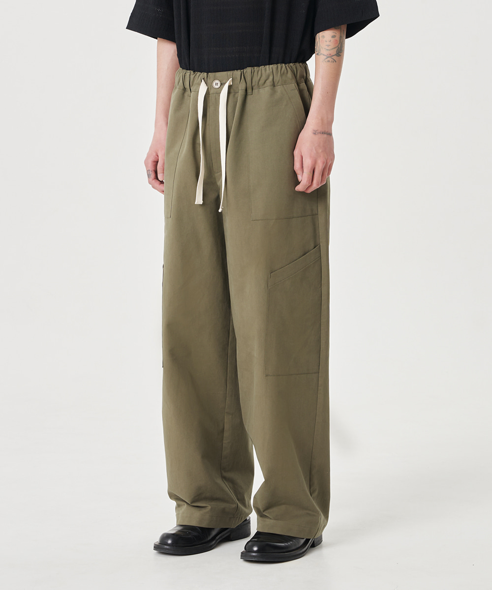 NOUN노운 wide banding cargo pants (khaki)