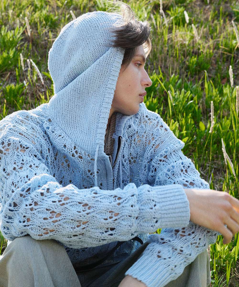 Haleine알렌느 SIERRA BLUE Crocher knit hood zipup(PJ102)