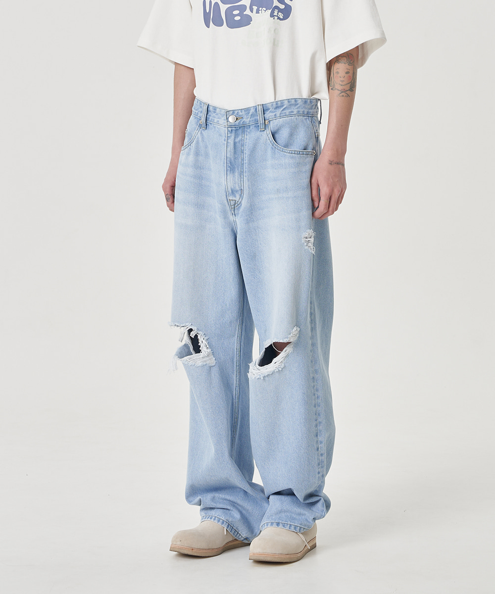 NOUN노운 destroyed denim pants (light blue)