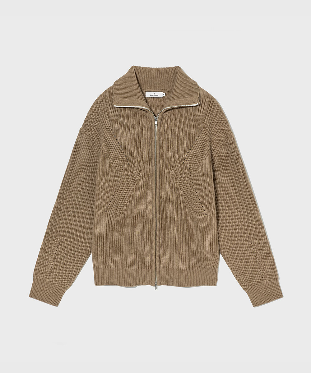 OURSCOPE아워스코프 Decal Extra Fine Wool Zip-up Knit (Nut Beige)