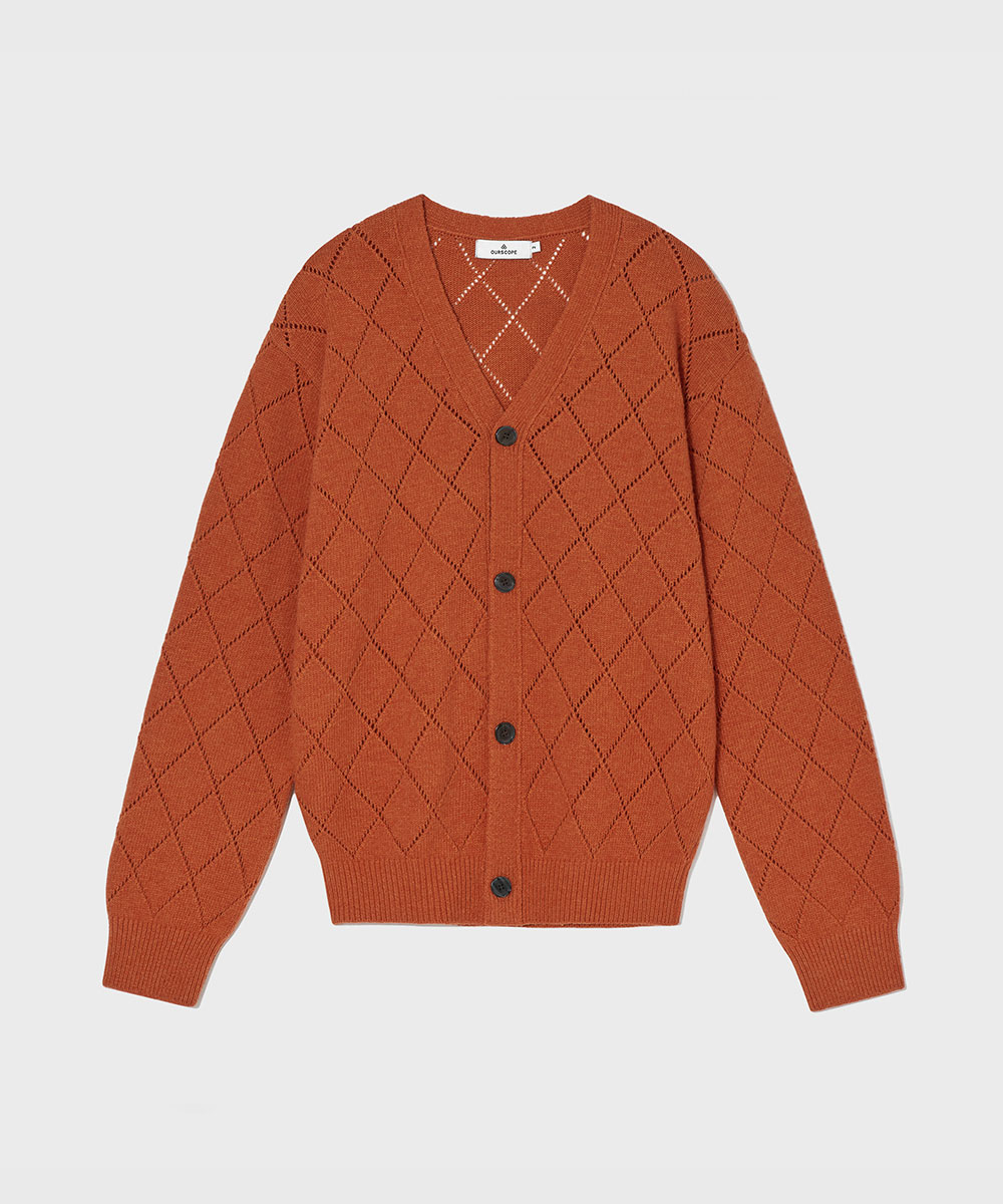 OURSCOPE아워스코프 Lozenge Extra Fine Wool Cardigan (Orange)