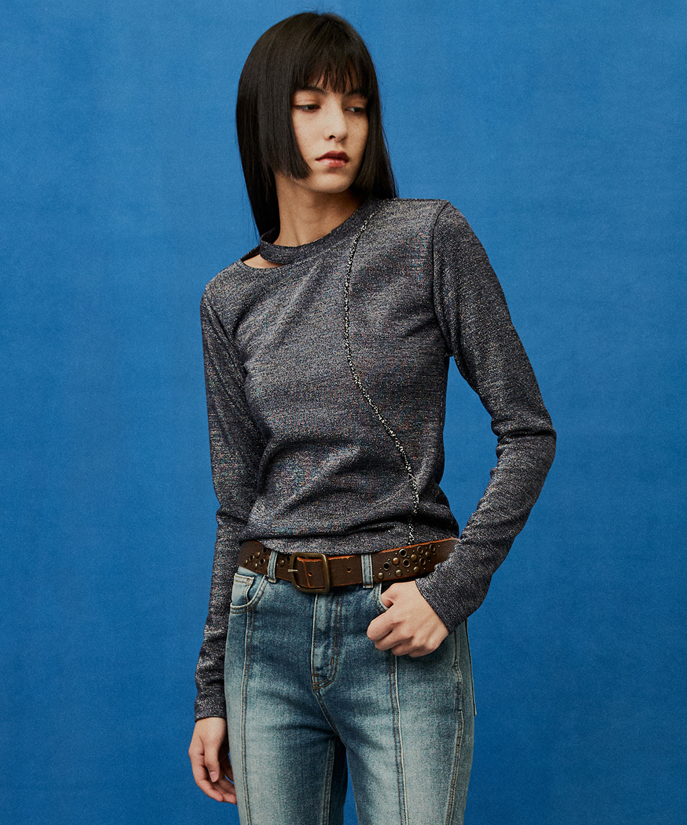 DEBBY UPPER데비어퍼 MOSS GLITTER CURVED TOP_CHARCOAL
