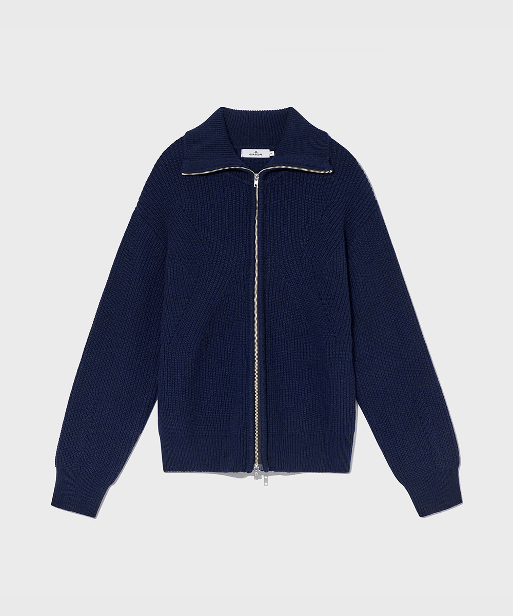 OURSCOPE아워스코프 Decal Extra Fine Wool Zip-up Knit (Night Navy)