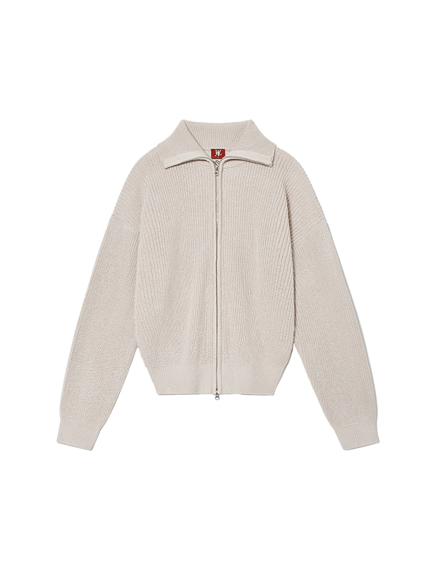 WOOALONG우알롱 Claw over fit high neck zip-up - BEIGE