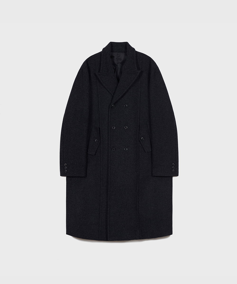 OURSCOPE아워스코프 Melton Wool Double Breasted Coat (Charcoal)