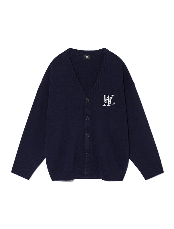 WOOALONG우알롱 Signature daily over fit knit cardigan - NAVY