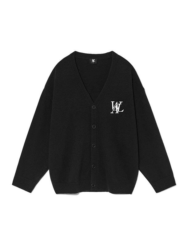WOOALONG우알롱 Signature daily over fit knit cardigan - BLACK
