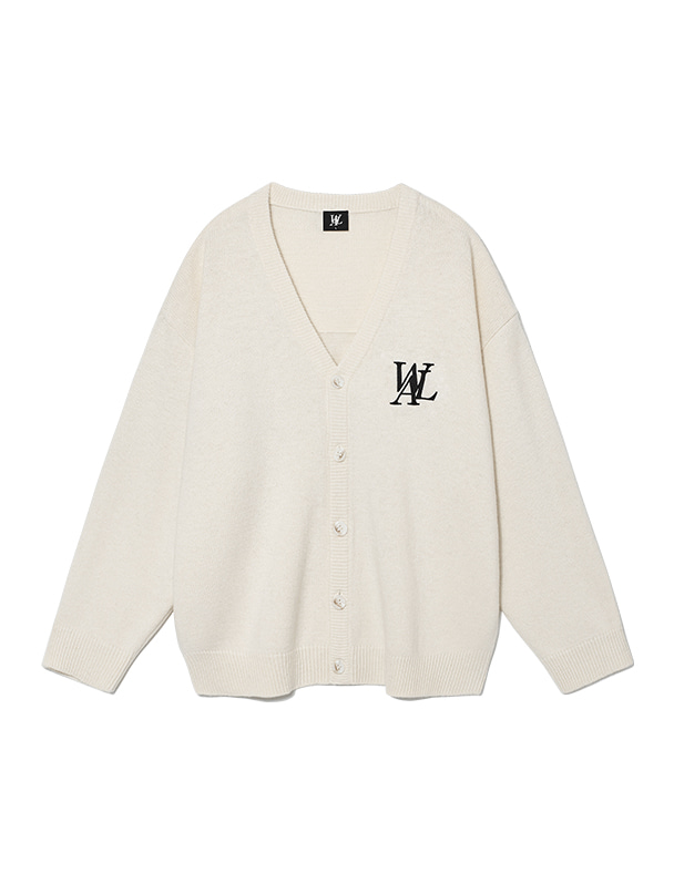 WOOALONG우알롱 Signature daily over fit knit cardigan - IVORY