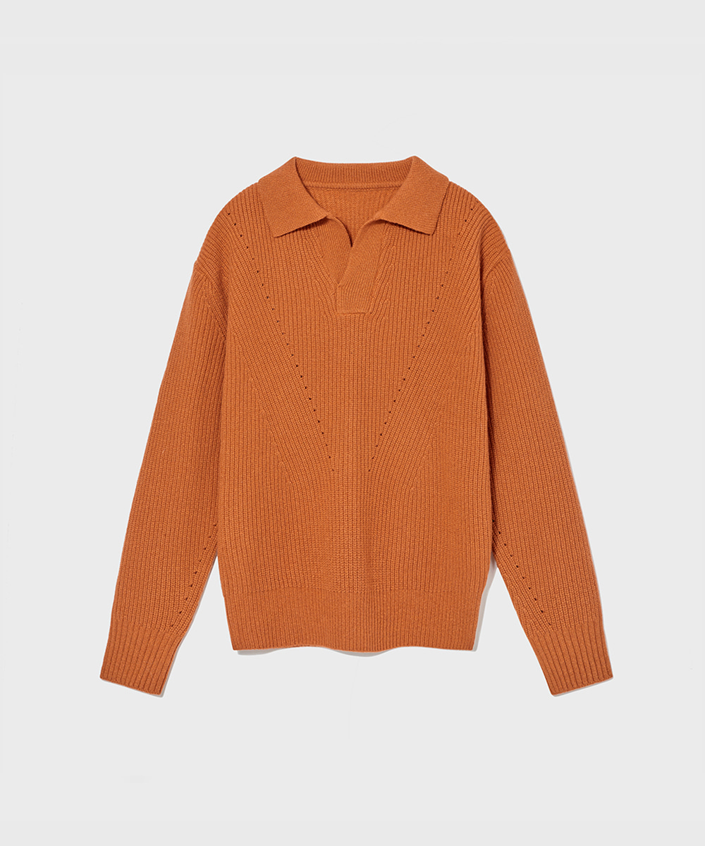 OURSCOPE아워스코프 Superfine Merino Wool Punching Collar Knit (Mixed Orange)