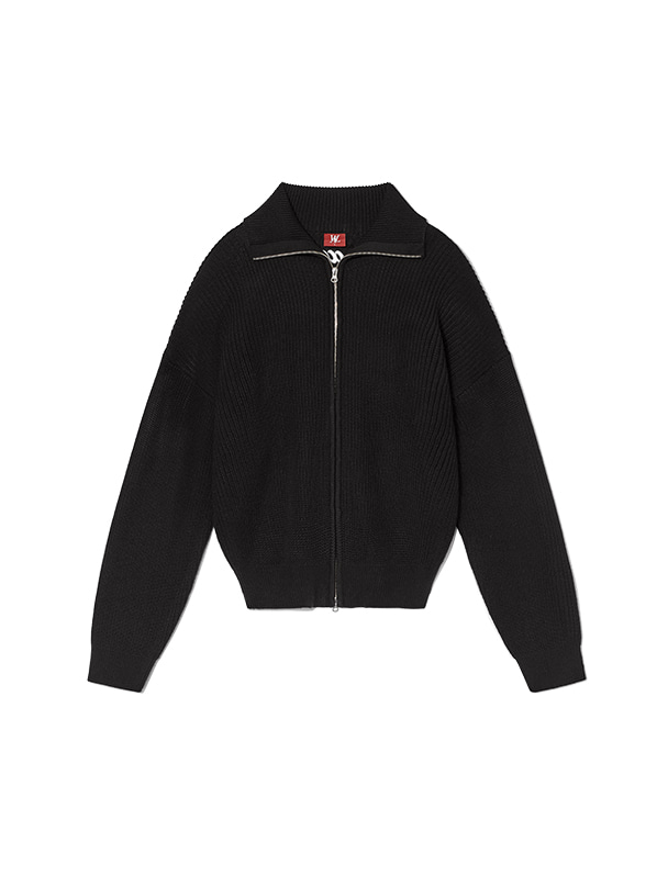 WOOALONG우알롱 Claw over fit high neck zip-up - BLACK