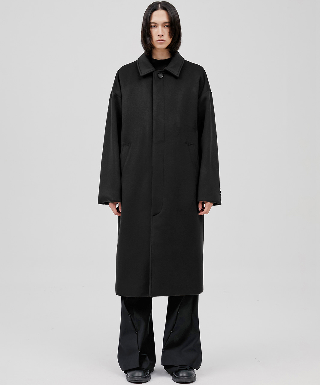 FLARE UP플레어업 Oversized Wool Balmacaan Long Coat - Black (FL-010)