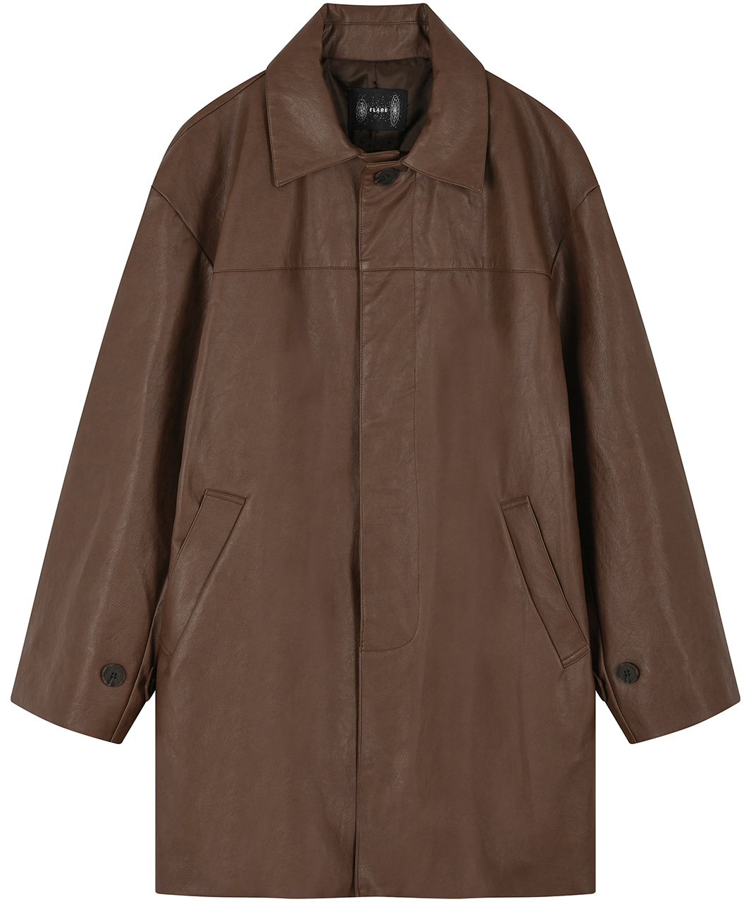 FLARE UP플레어업 Vegan Leather Balmacaan Half Coat - Brown (FL-030)