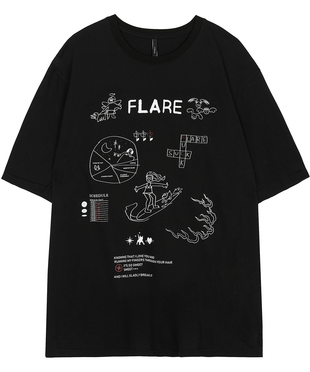 FLARE UP플레어업 Timetable Drawing Short Sleeve - Black (FU-194)