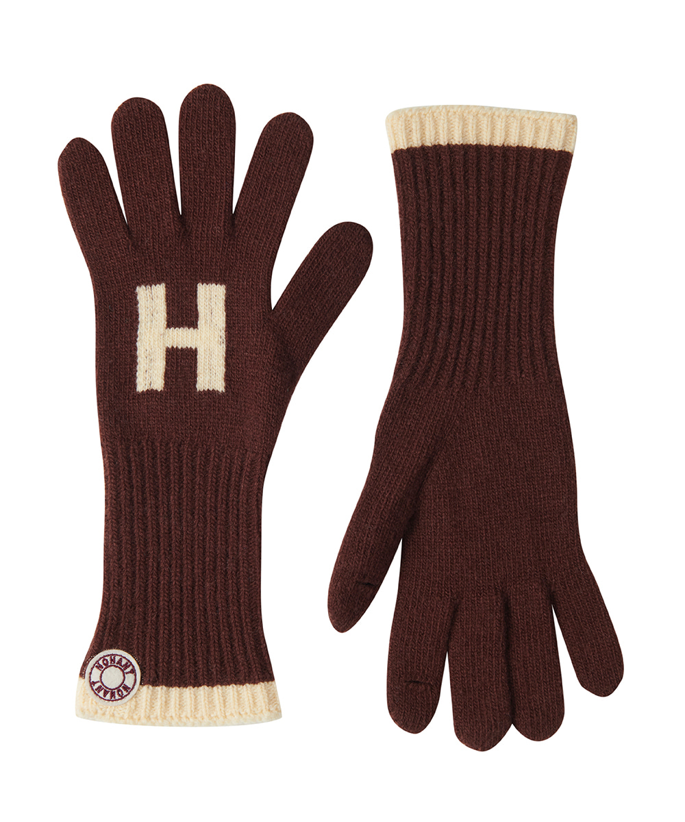 NOHANT노앙 LOGO PATCH KNIT GLOVES BROWN
