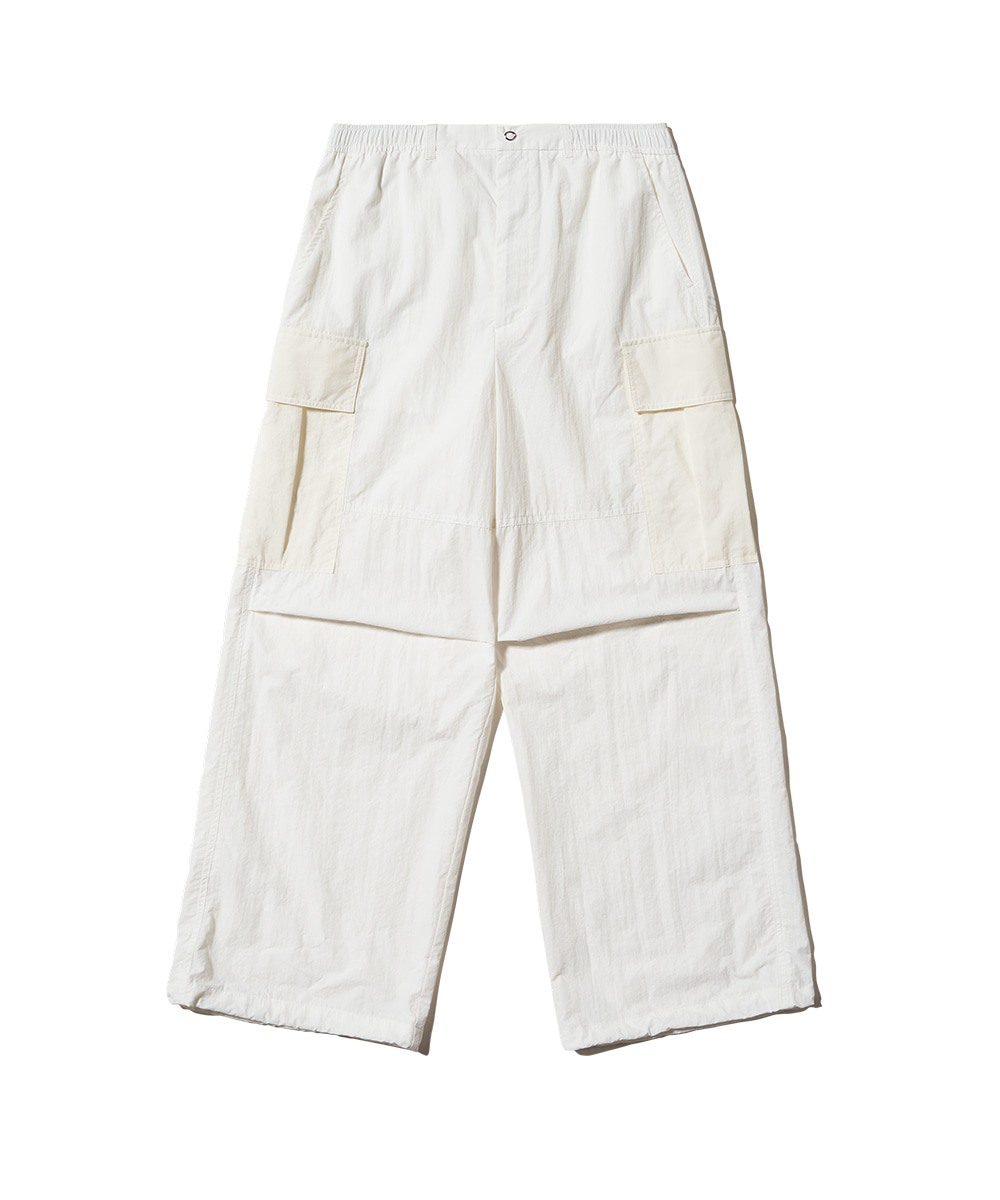 WOOALONG우알롱 Spin logo nylon colored cargo pants - WHITE
