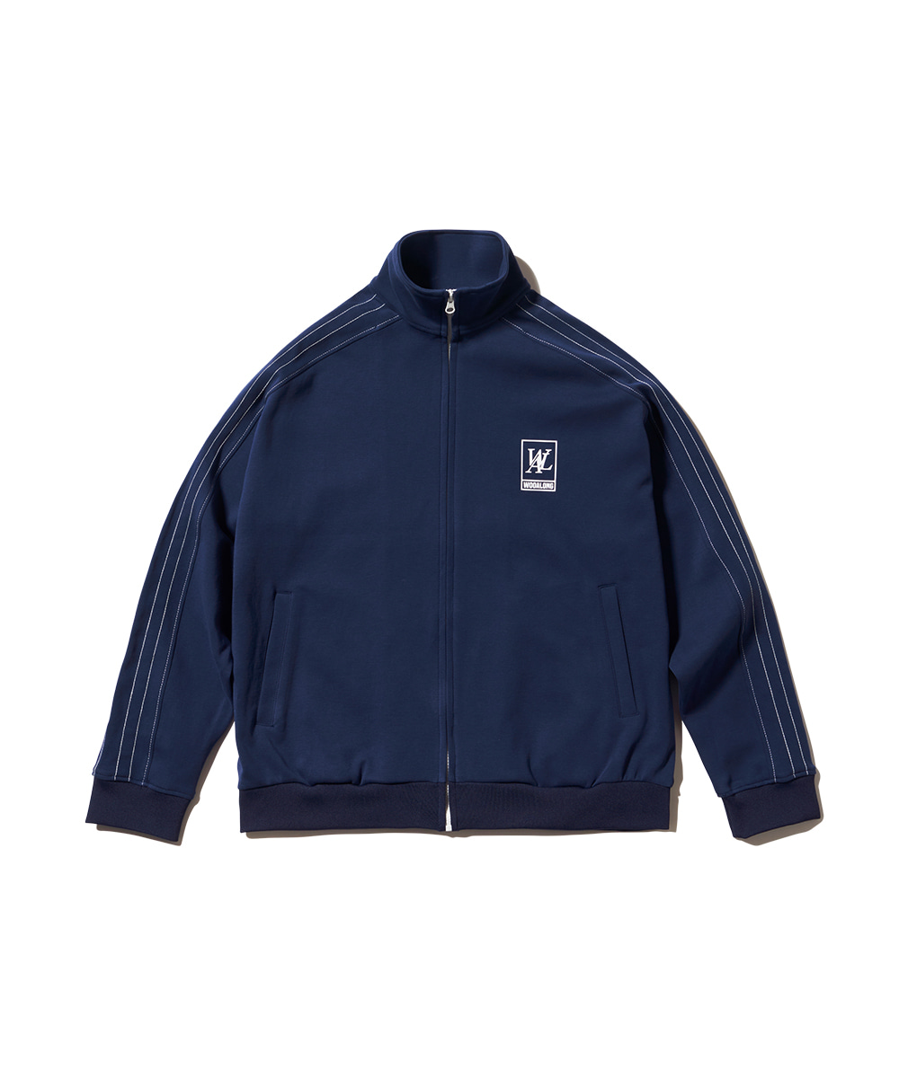 WOOALONG우알롱 Signature lettering stitch line zip-up - NAVY