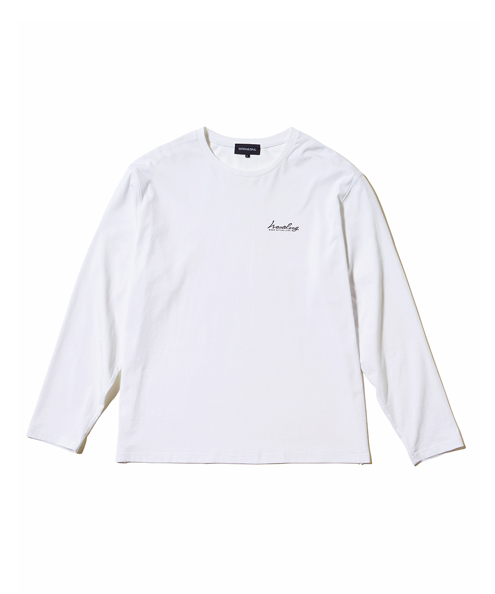 WOOALONG우알롱 Cursive lettering relax long sleeve - WHITE