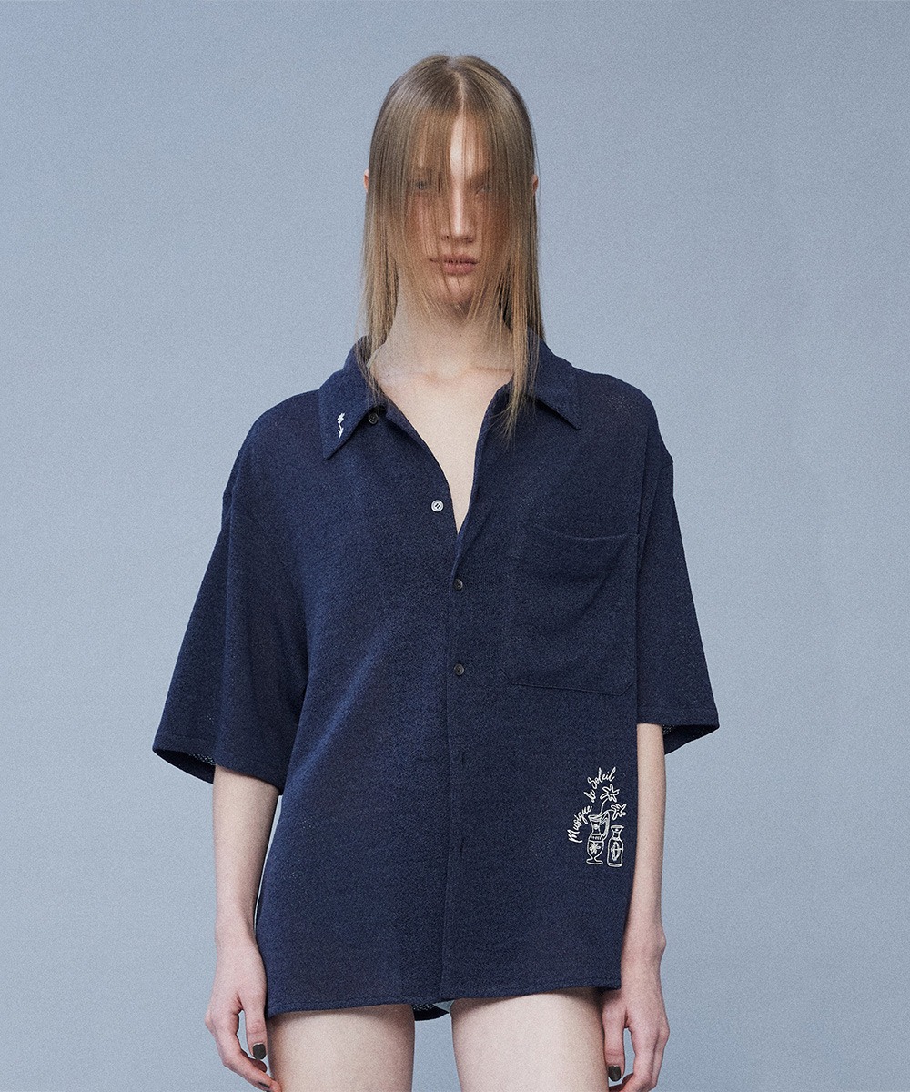 PISCESS파이시스 [6월6일 예약배송] [PISCESS X SATUR WOMAN] Soleil Knit Half Shirts_Fade Navy