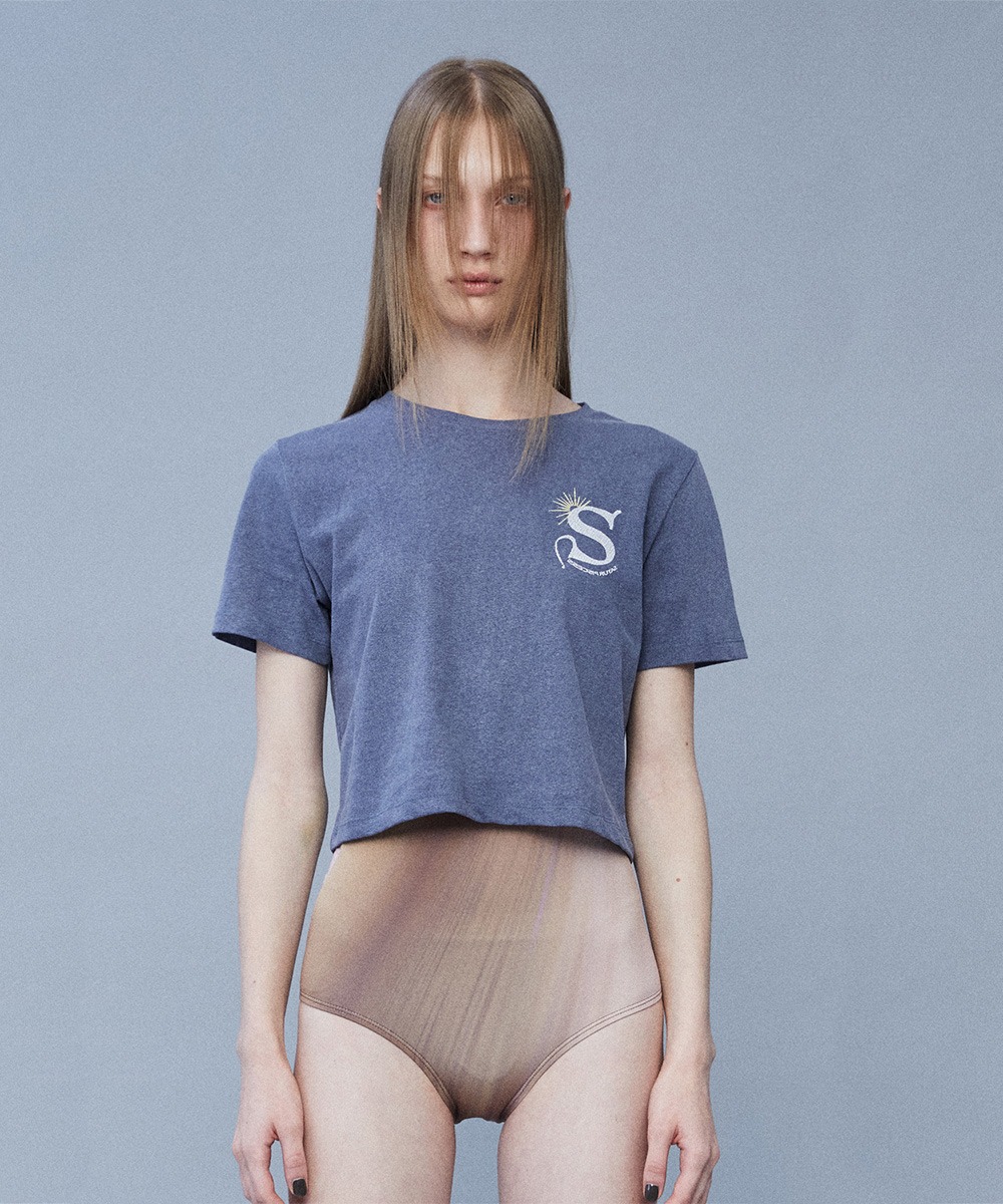 PISCESS파이시스 [PISCESS X SATUR WOMAN] Sun-up Crop T-shirts_Fade Navy