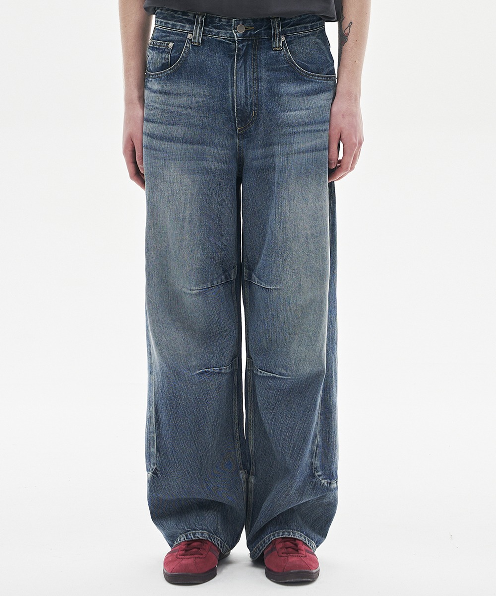 NOUN노운 curved line denim pants (mid blue)