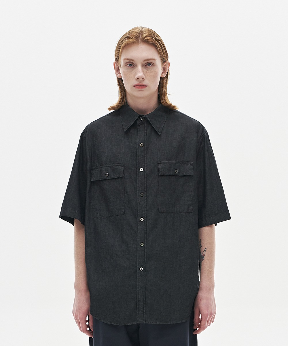 NOUN노운 wide pocket denim shirts (black)