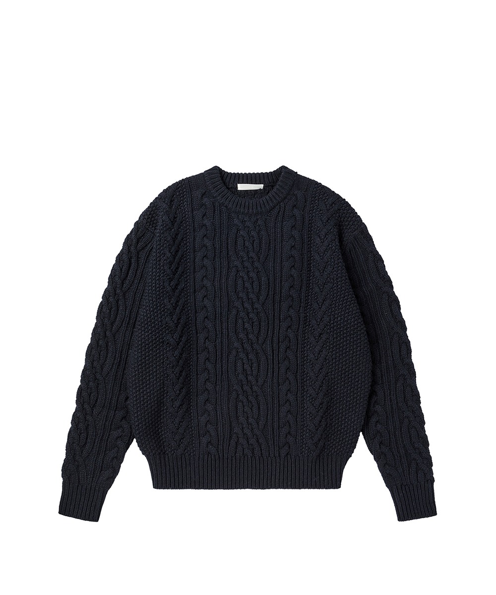 WORTHWHILE MOVEMENT월스와일무브먼트 HEAVY CABLE SWEATER (Navy)