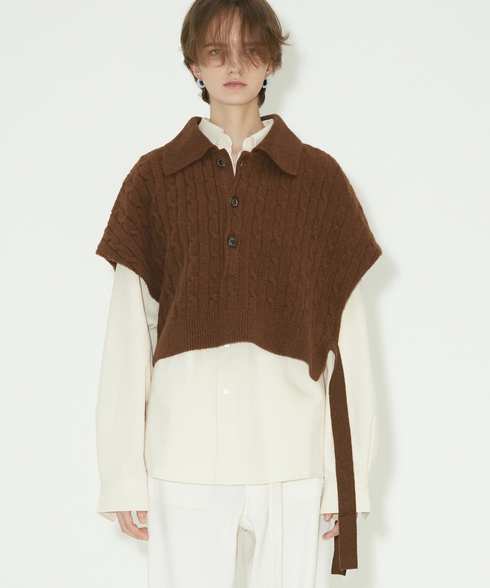 NOHANT노앙 LAYERED CABLE COLLAR KNIT BROWN