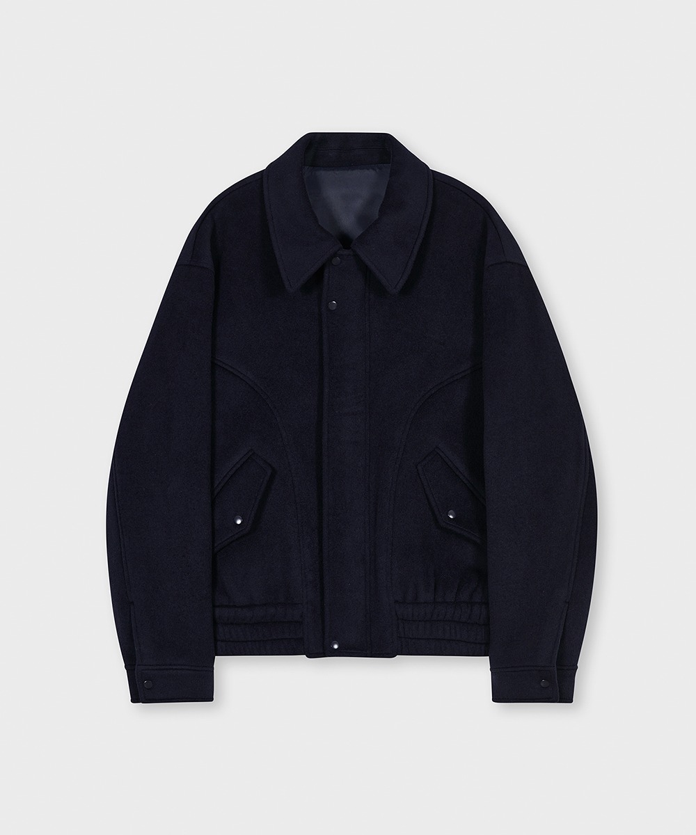 OURSCOPE아워스코프 DEV Curved-line Wool Blouson (Navy)