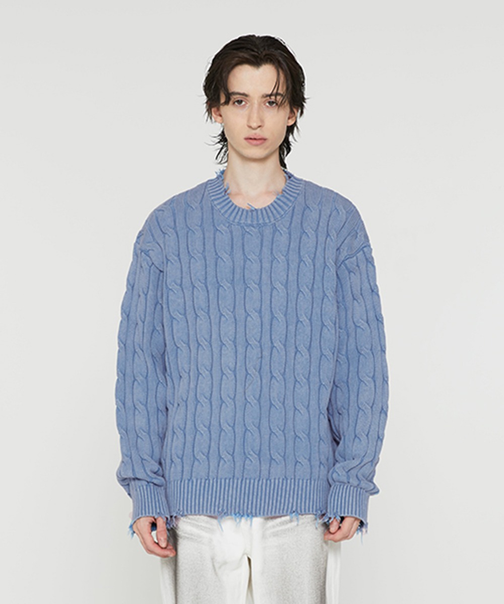 MIM THE WARDROBE밈더워드로브 VINTAGE WASHED CABLE KNIT_BLUE