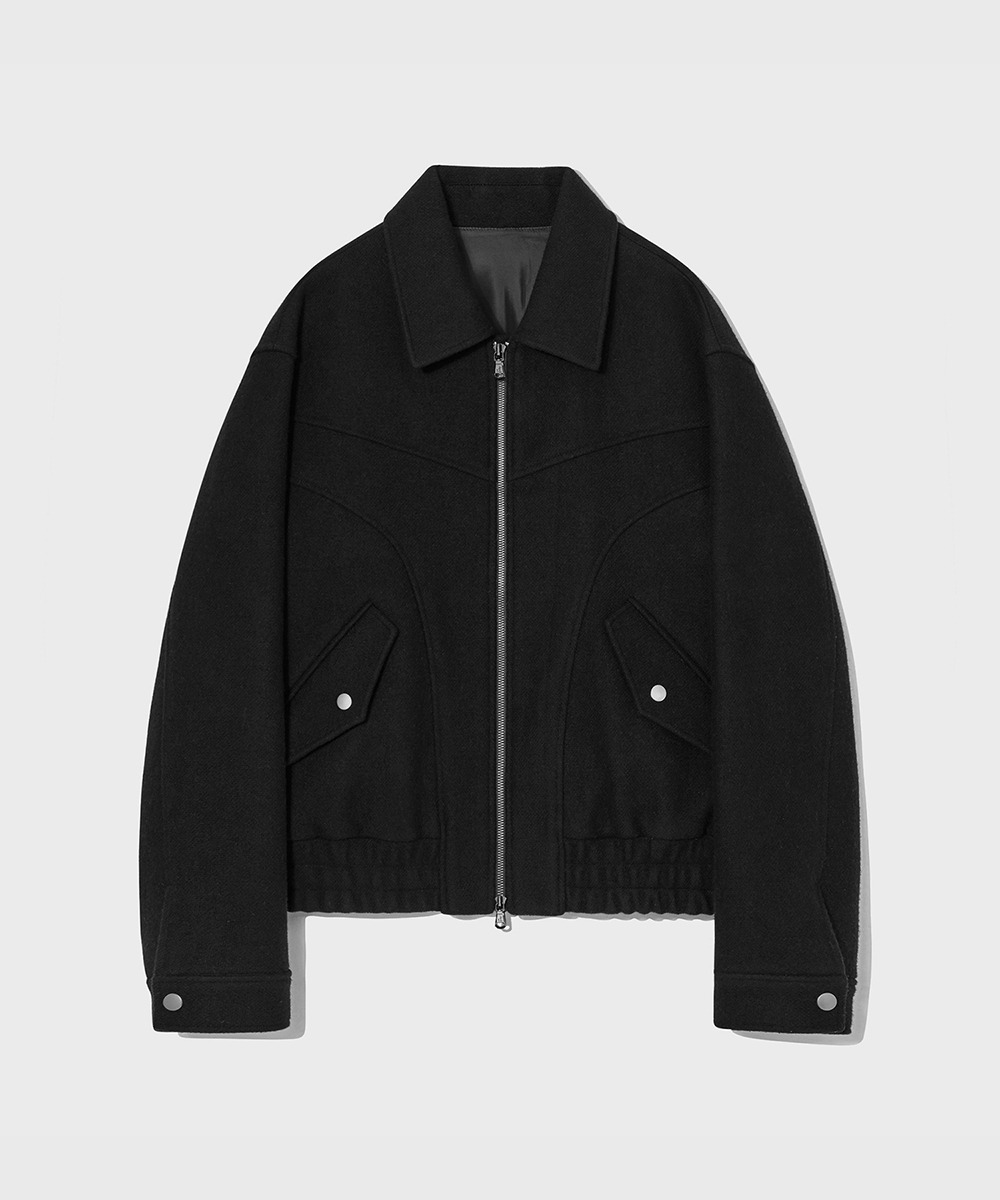 OURSCOPE아워스코프 Curved Line Wool Blouson (Black)