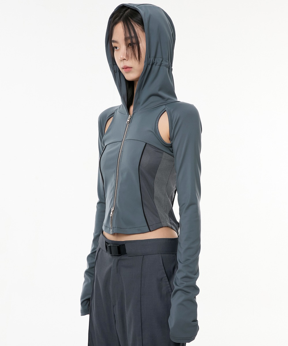 FLARE UP플레어업 19.Division Cut-out Hooded Zip-up (FL-111_Charcoal)