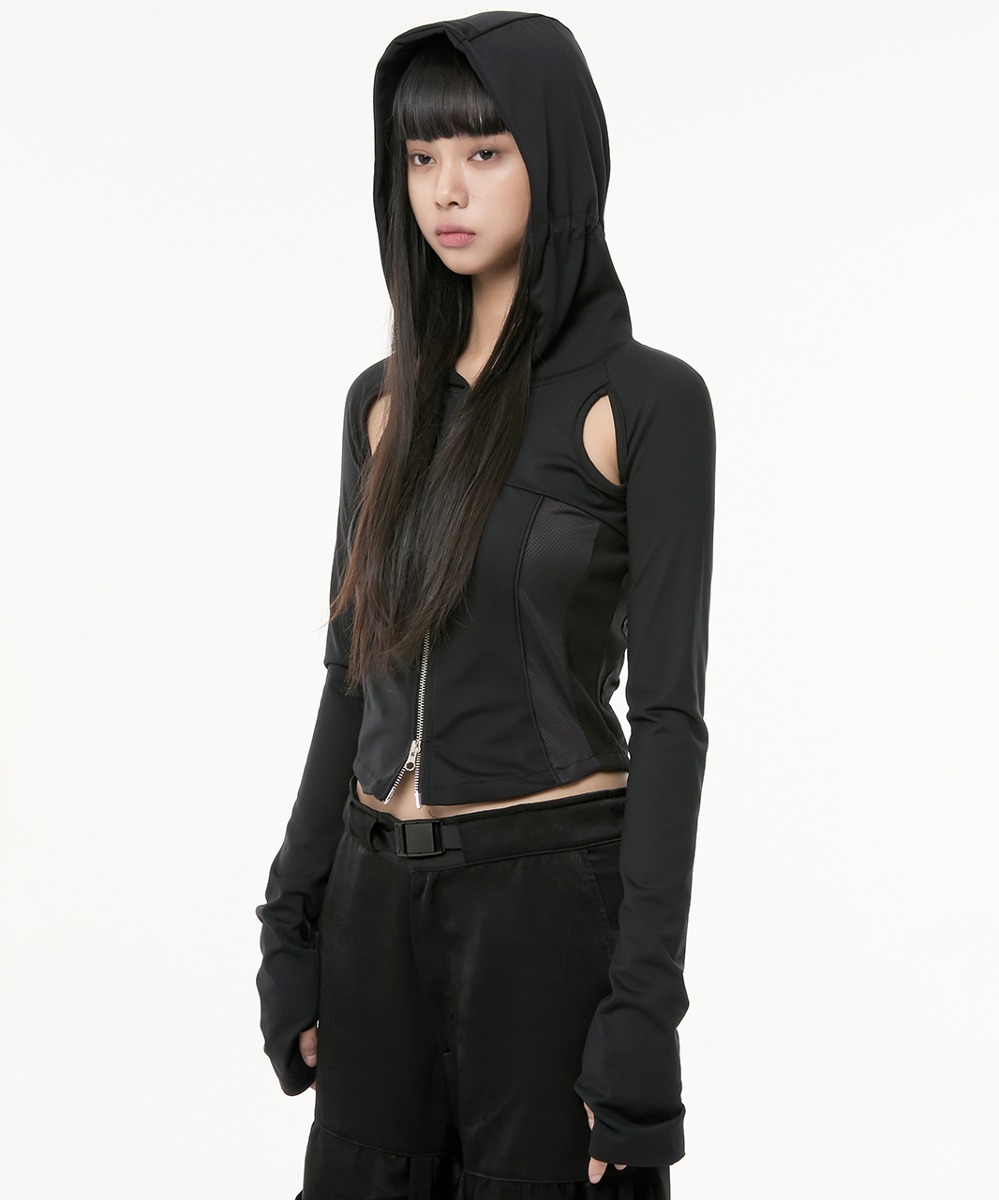 FLARE UP플레어업 19.Division Cut-out Hooded Zip-up (FL-111_Black)