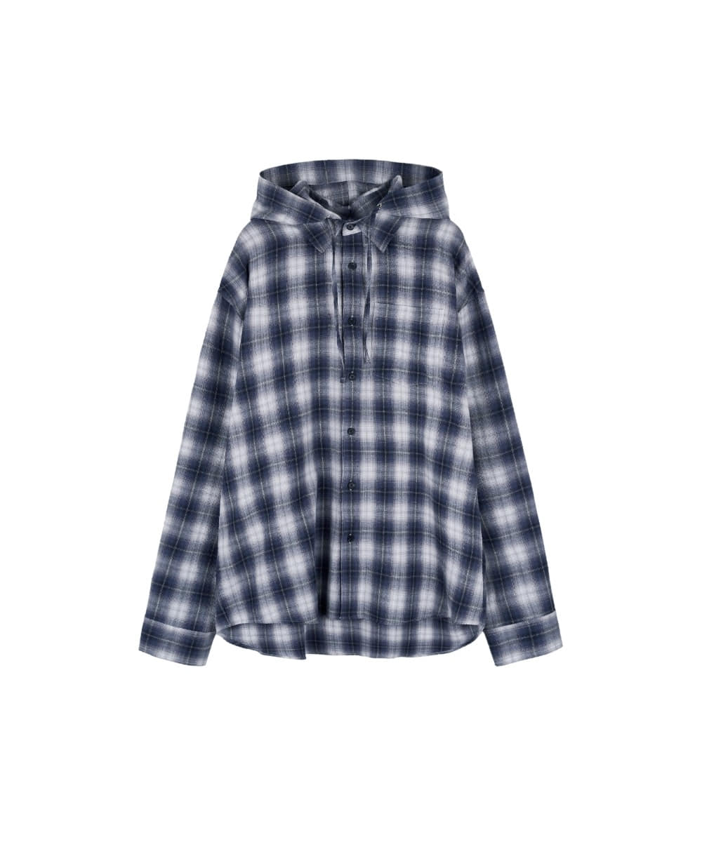 IDWS아이돈워너셀 [4/22 예약발송] Hooded Checkered Shirt Blue