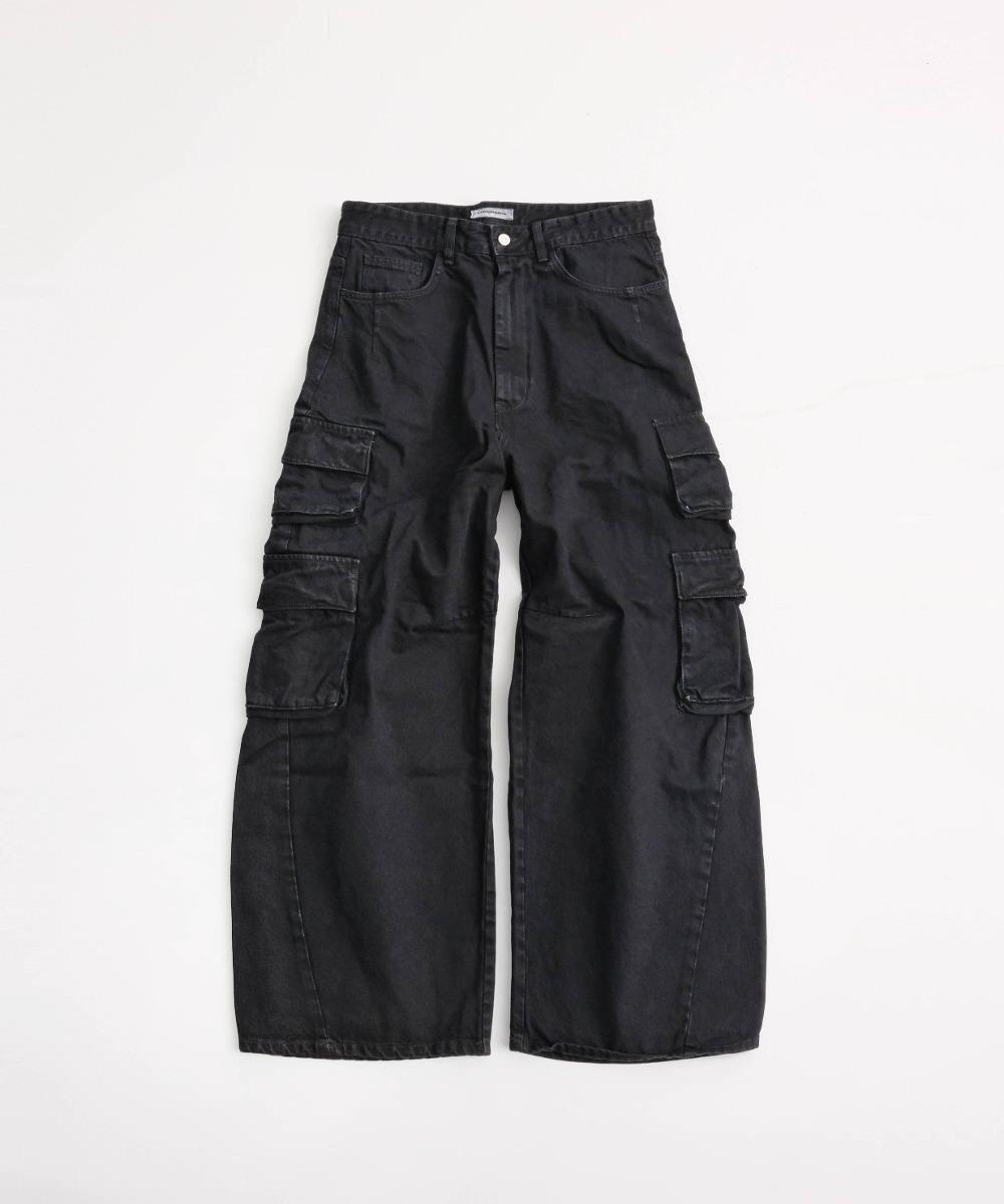 999HUMANITY999휴머니티 CURVED SULFUR DYED CARGO PANTS (DYED CHARCOAL)