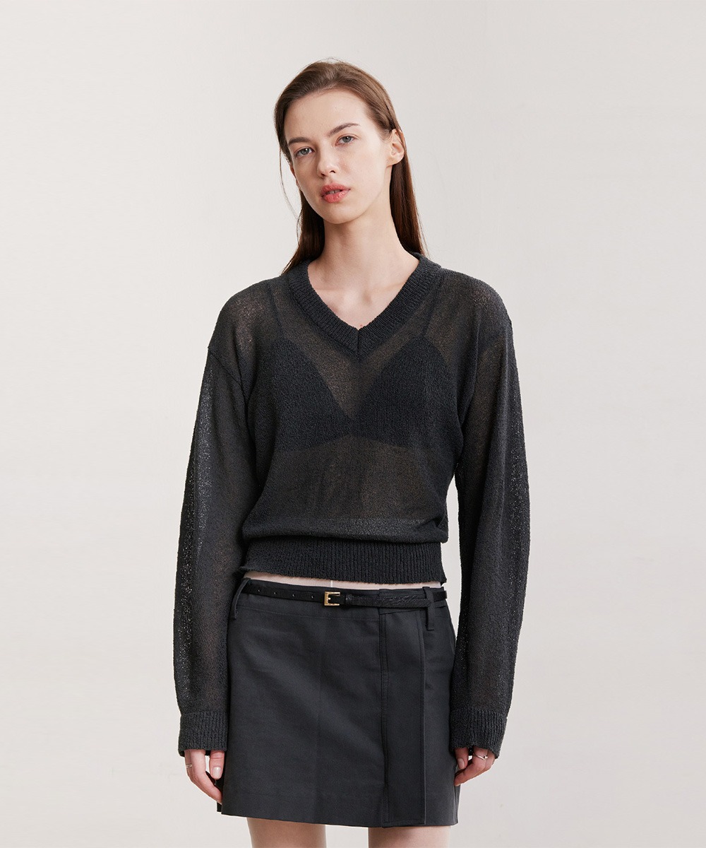 AFTERHOURS애프터아워즈 SEE-THROUGH V-NECK KNIT TOP (CHARCOAL)