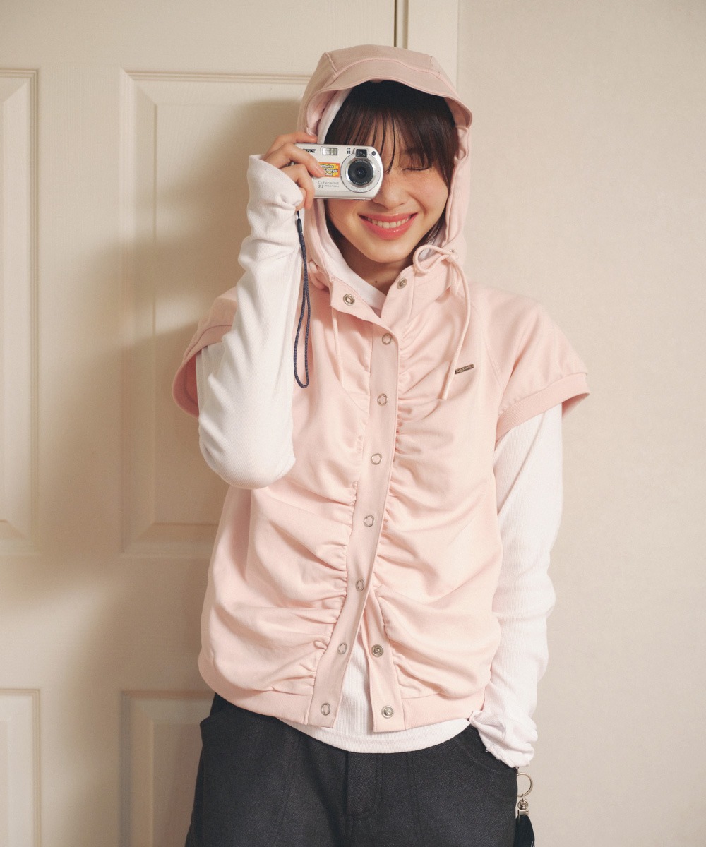 hug your skin허그유어스킨 [4/3 예약배송]Shirring snap button vest (pink)