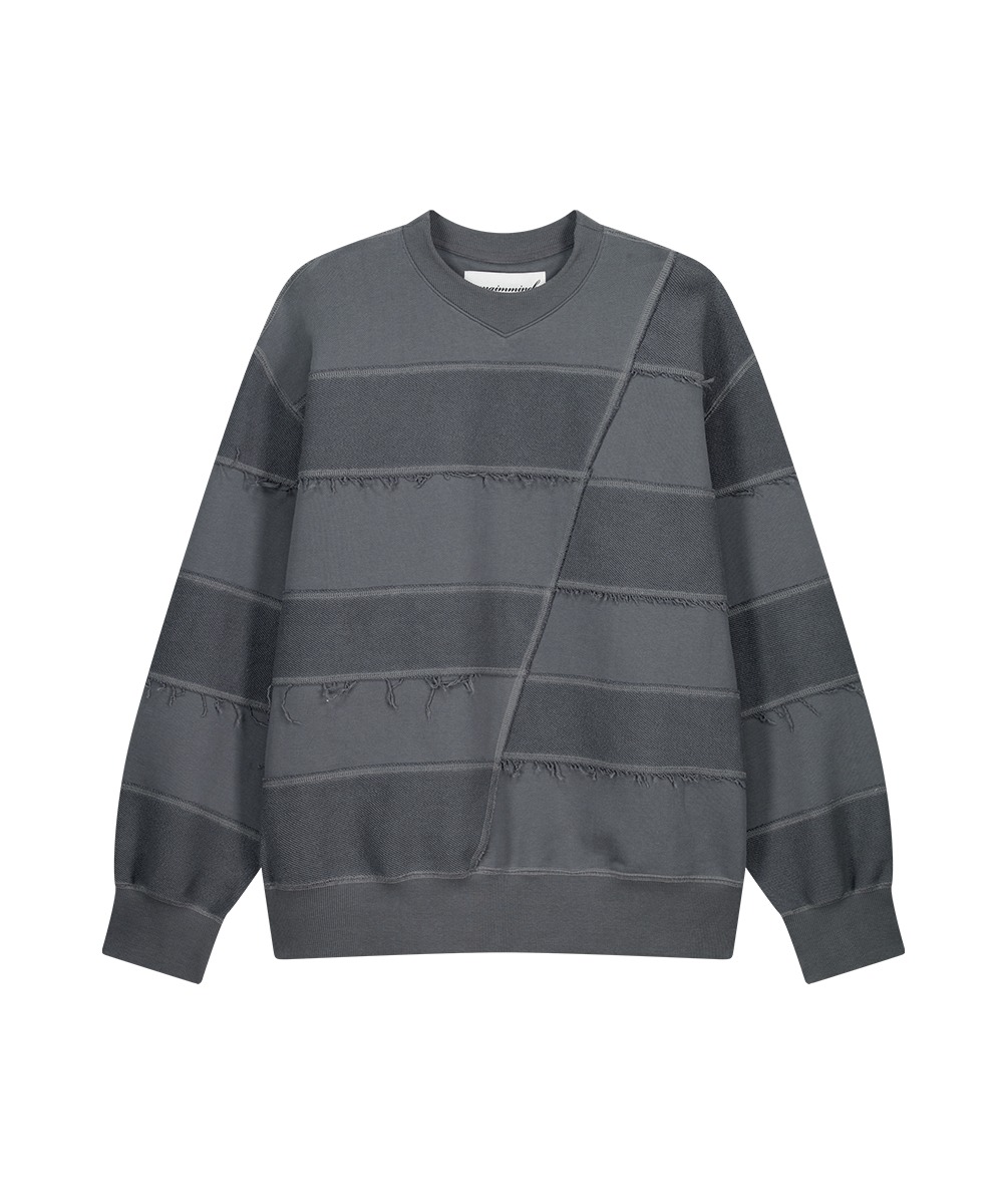 UNGIMMICK언지미크 [4월 9일 예약 발송] Unbalance Stripe Sweatshirt - Dim Gray