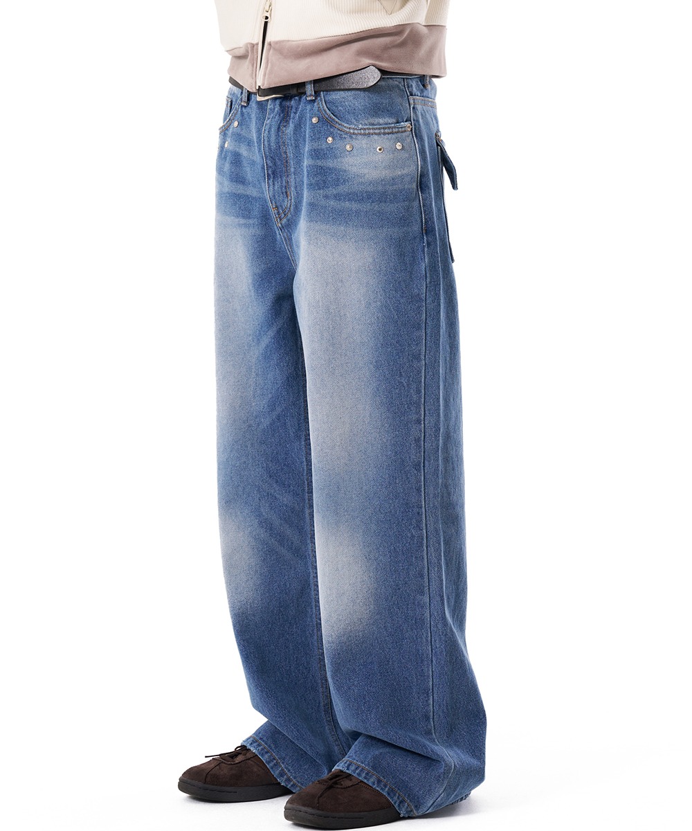AAKAM아캄 [4.5  예약배송]Multi Studded Denim Pants (Blue)